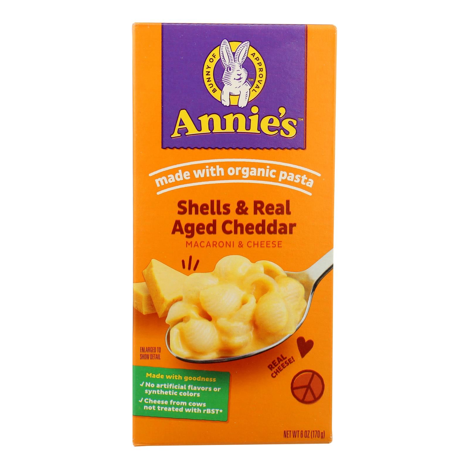 Annies Homegrown Macaroni and Cheese - Organic - Shells and Real Aged Cheddar - 6 oz - case of 12