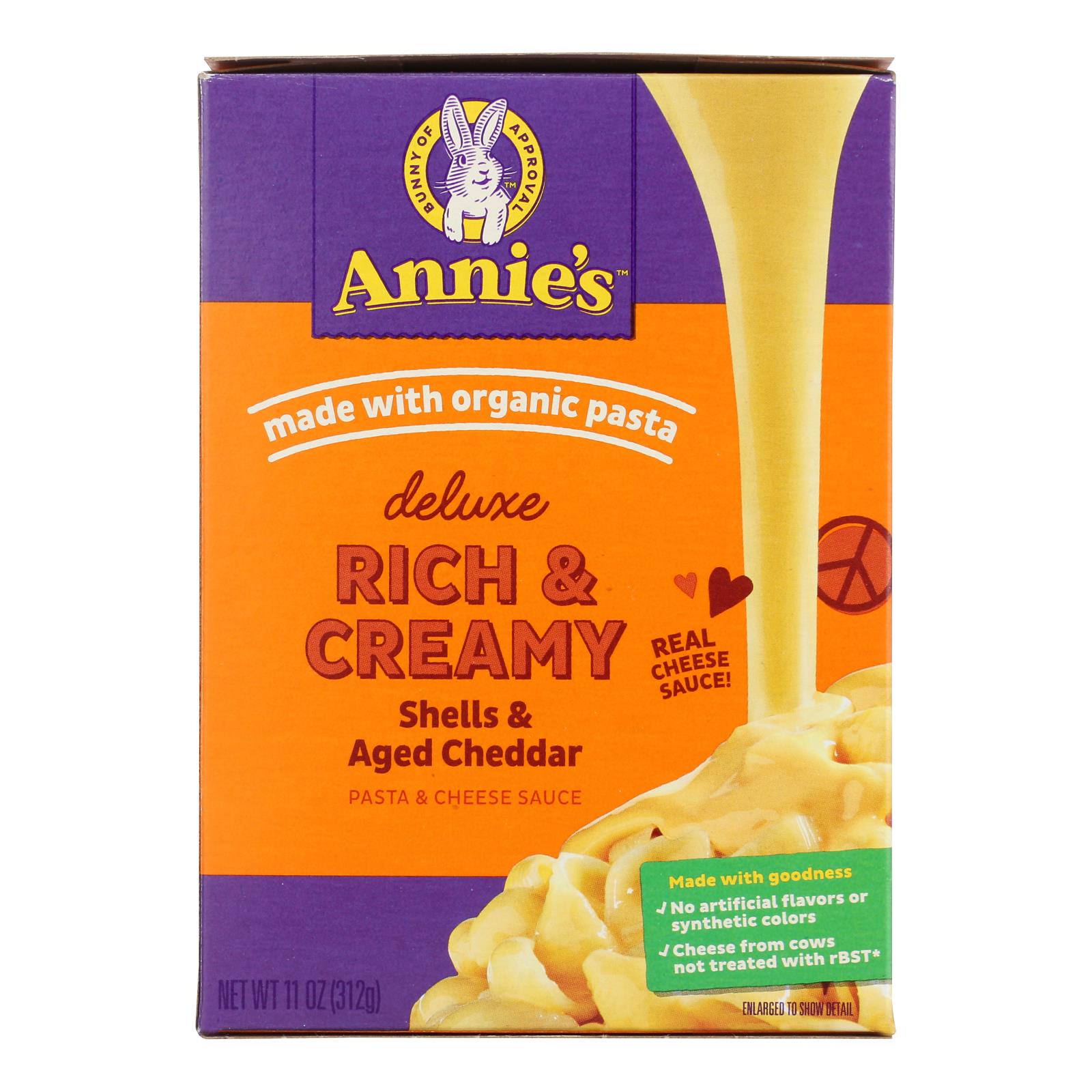 Annies Homegrown Macaroni Dinner - Creamy Deluxe - Shells and Real Aged Cheddar Sauce - 11 oz - case of 12