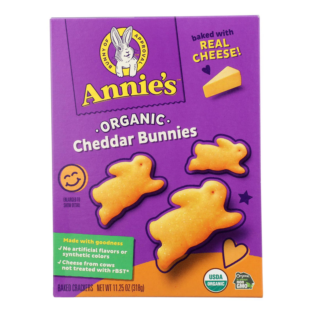 Annie's Homegrown Organic Bunnies Crackers - Cheddar - Case of 6 - 11.25 oz
