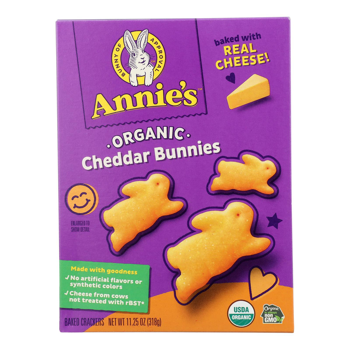 Annie's Homegrown Organic Bunnies Crackers - Cheddar - Case of 6 - 11.25 oz