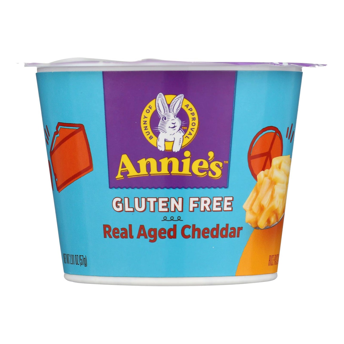 Annie's Homegrown Gluten Free Rice Pasta and Cheddar Microwavable Mac and Cheese Cup - Case of 12 - 2.01 oz.