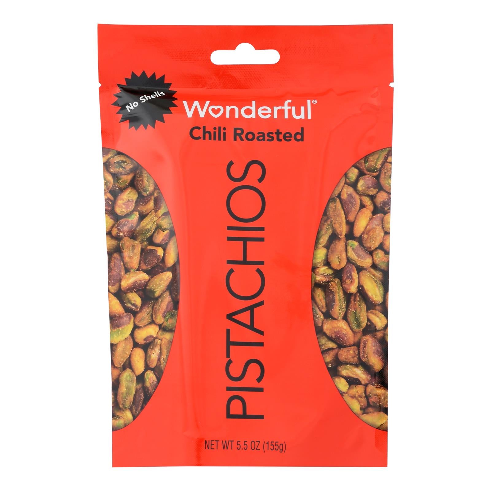 Wonderful Pistachios, No Shells Chili Roasted Pistachios Pouch, Case Of 10, 5.5 oz