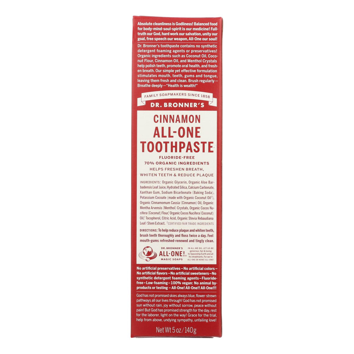 Dr. Bronner's - Tpaste All-one Cinnamon - 1 Each-5 OZ