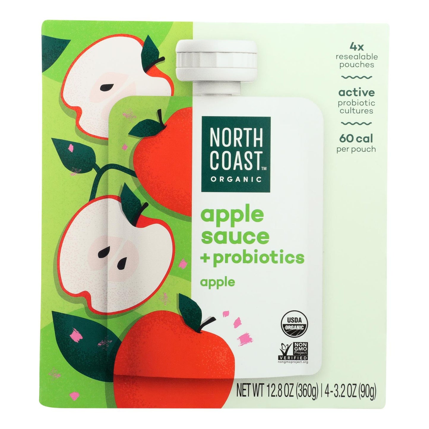 North Coast Organic Apple Sauce + Probiotics - Case of 6 - 4/3.2 OZ