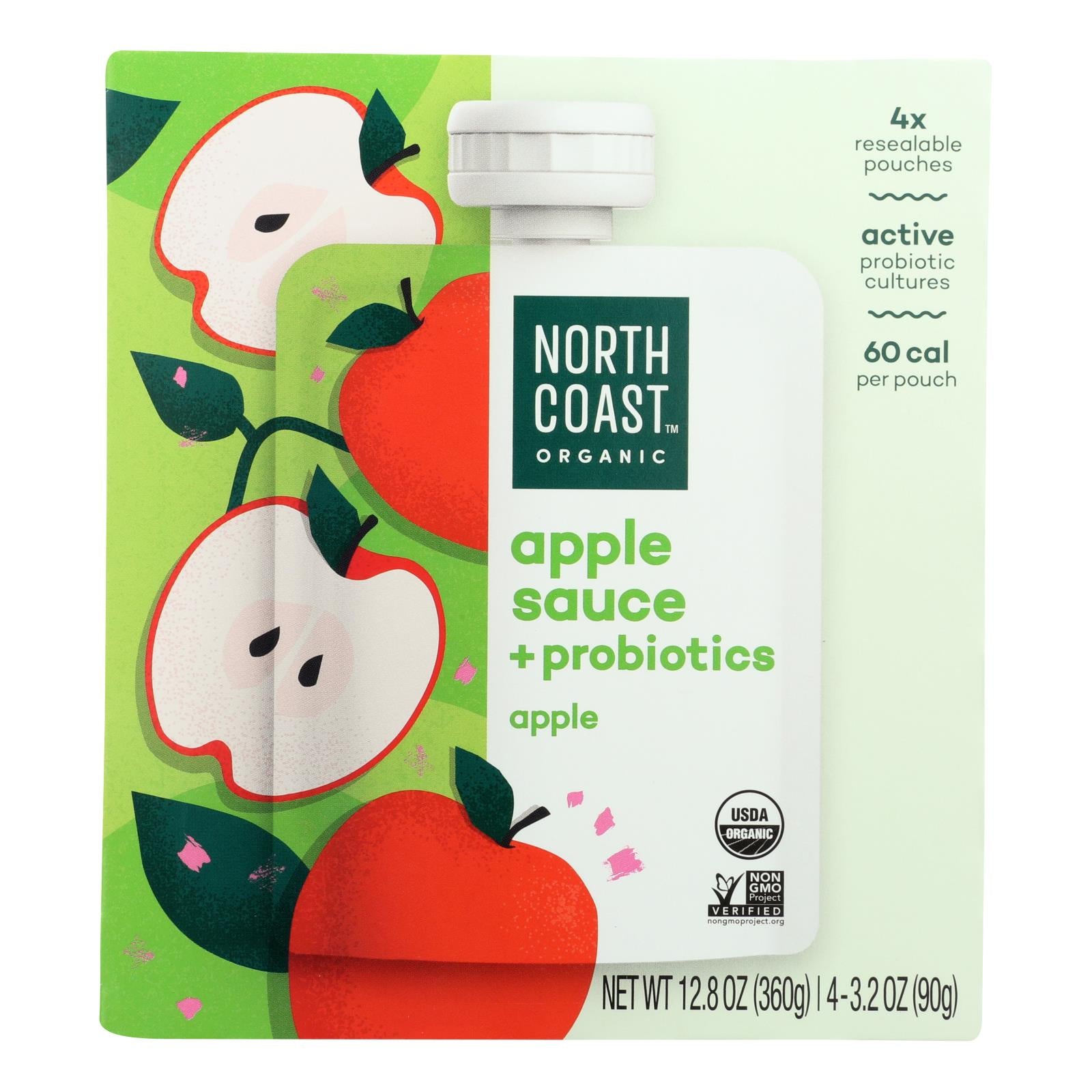 North Coast Organic Apple Sauce + Probiotics - Case of 6 - 4/3.2 OZ