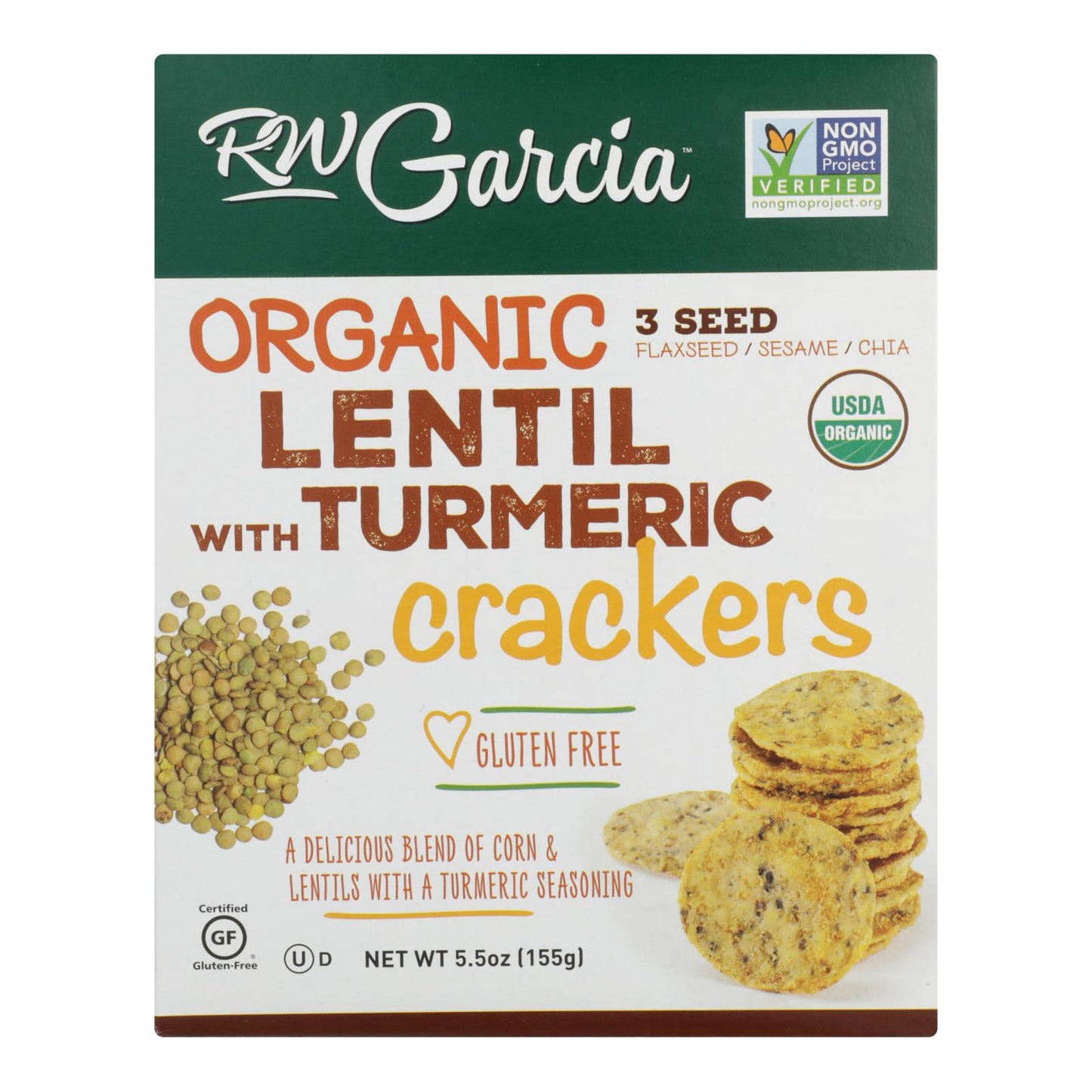 R.W. Garcia, Organic Lentil with Turmeric Gluten Free Crackers, Case Of 6, 5.5 oz