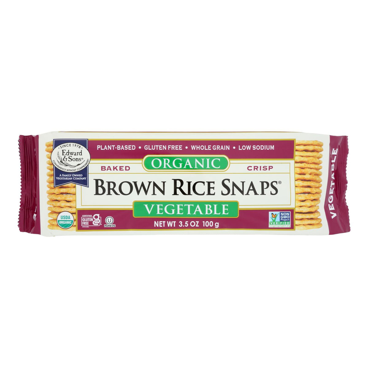 Edward and Sons Organic Vegetable Brown Rice Snaps - Case of 12 - 3.5 oz.
