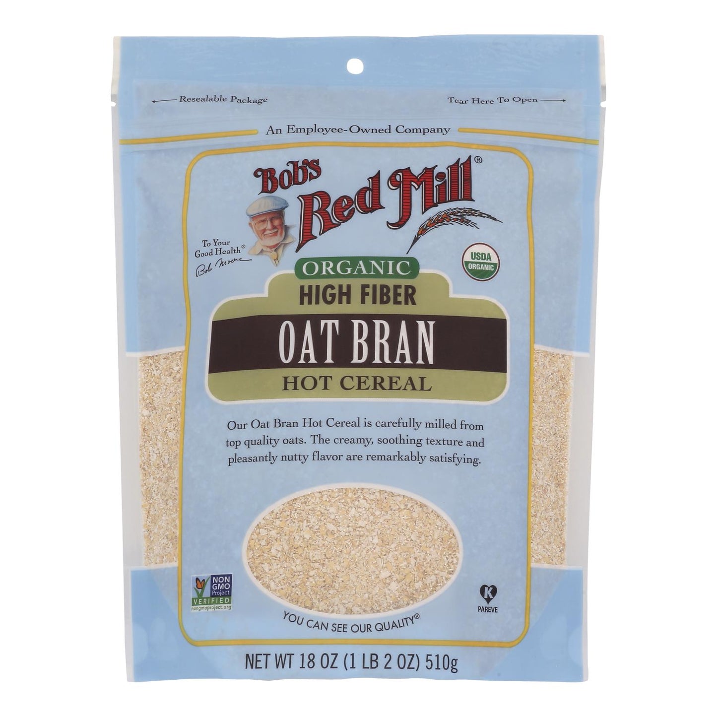 Bob's Red Mill - Oat Bran - Organic High Fiber Hot Cereal - Case of 4 - 18 oz.