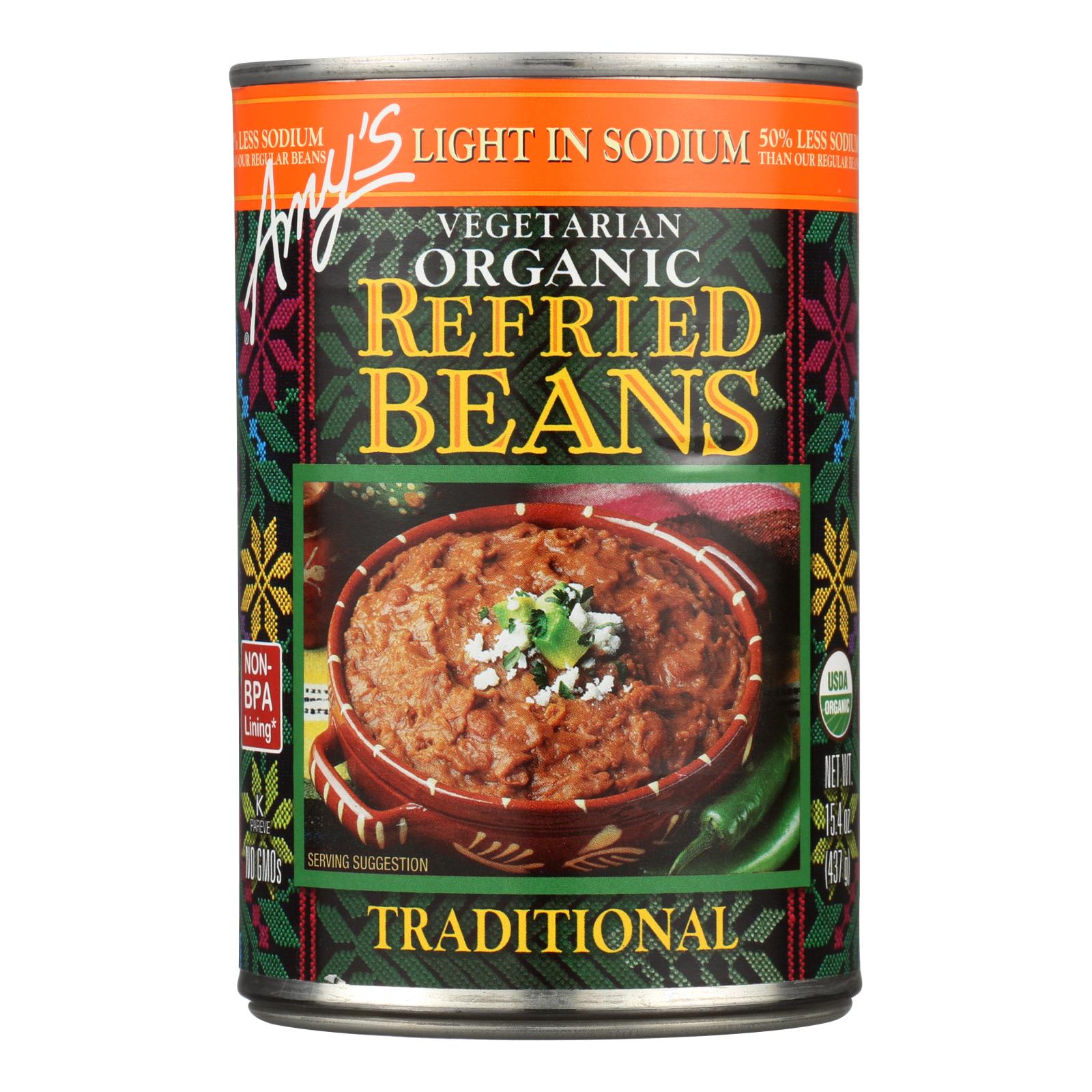 Amy's - Organic Light In Sodium Traditional Refried Beans - Case of 12 - 15.4 oz.