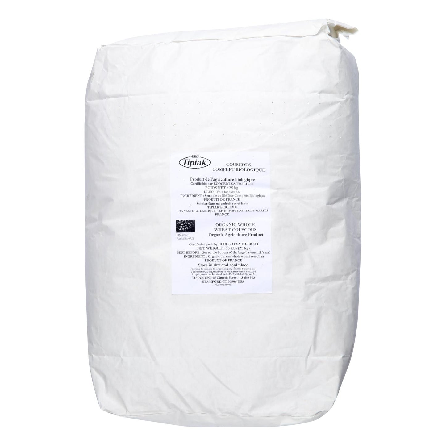 Bulk Grains Couscous Organic Whole Wheat French - Single Bulk Item - 55LB