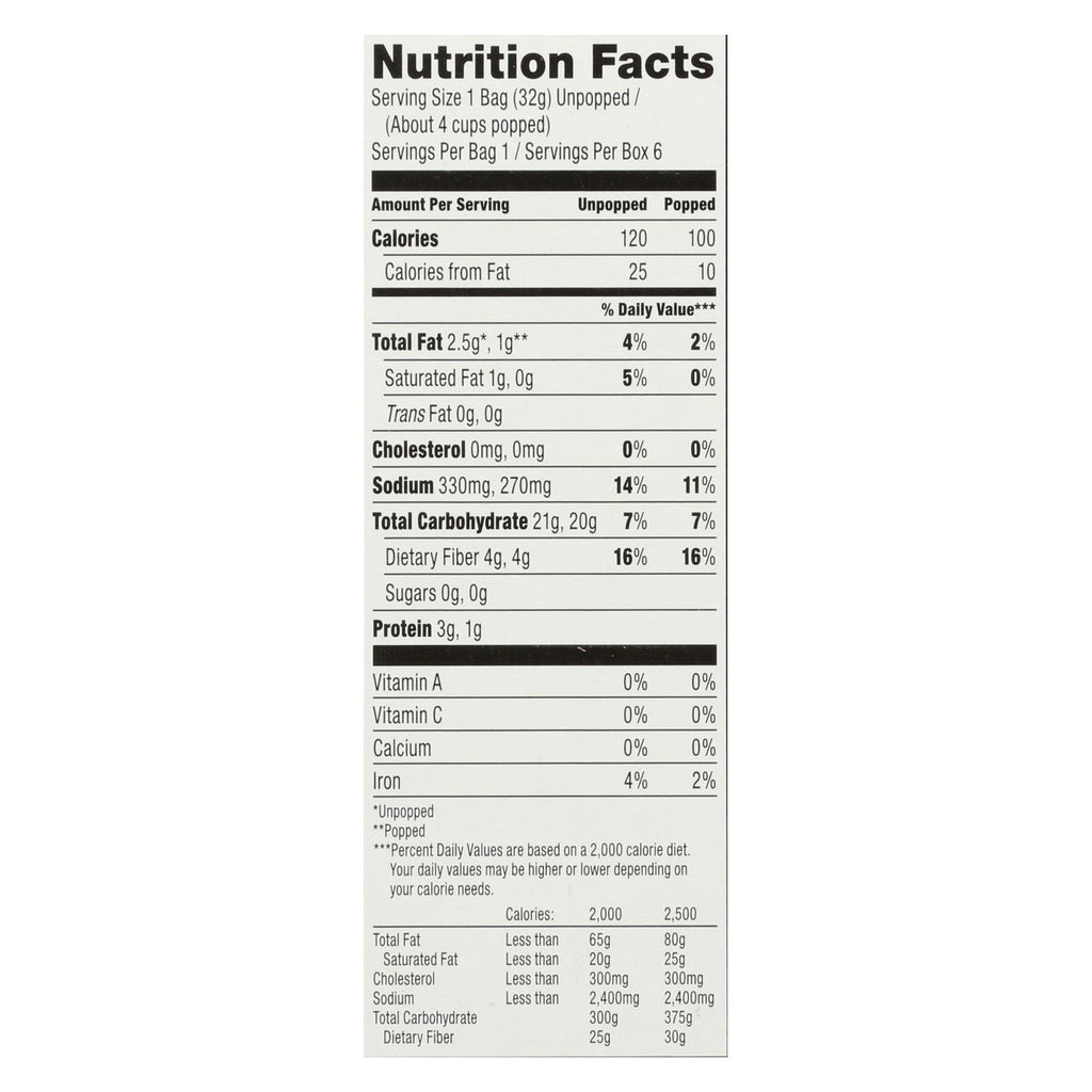 Field Day Microwave Popcorn - Organic - Butter Flavor - 100 Calorie - Mini Pack - 6/1.1 oz - case of 6