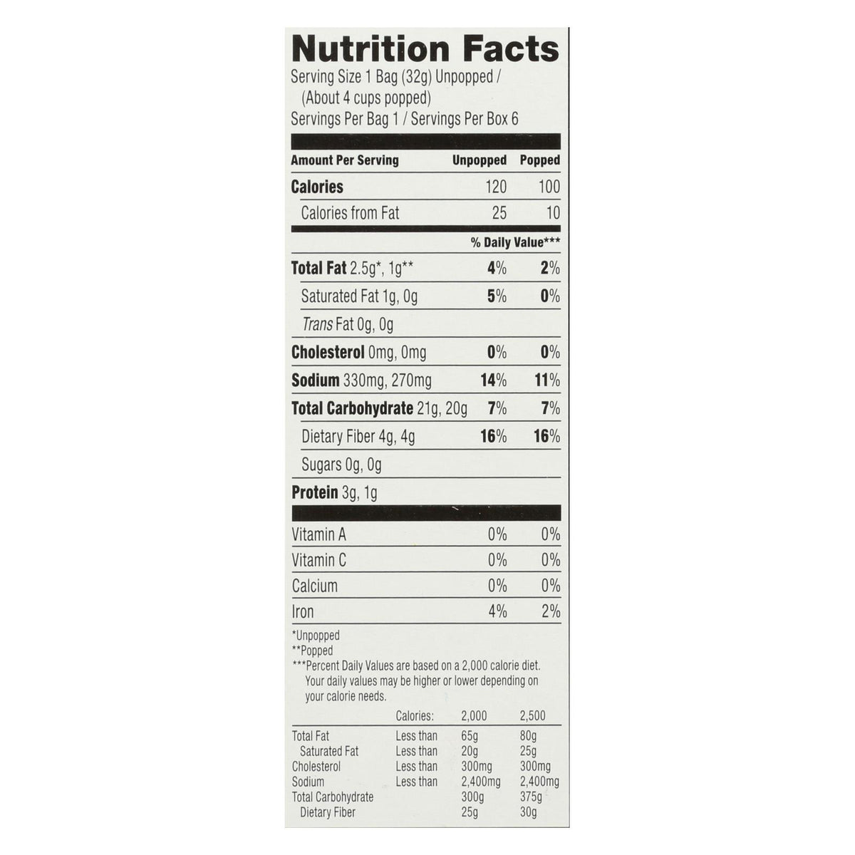 Field Day Microwave Popcorn - Organic - Butter Flavor - 100 Calorie - Mini Pack - 6/1.1 oz - case of 6