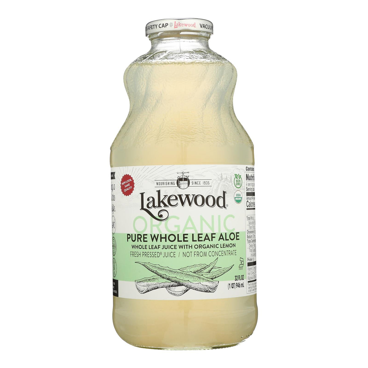 Lakewood Organic Aloe Juice - Whole Leaf - Fresh Pressed - with Lemon - 32 oz