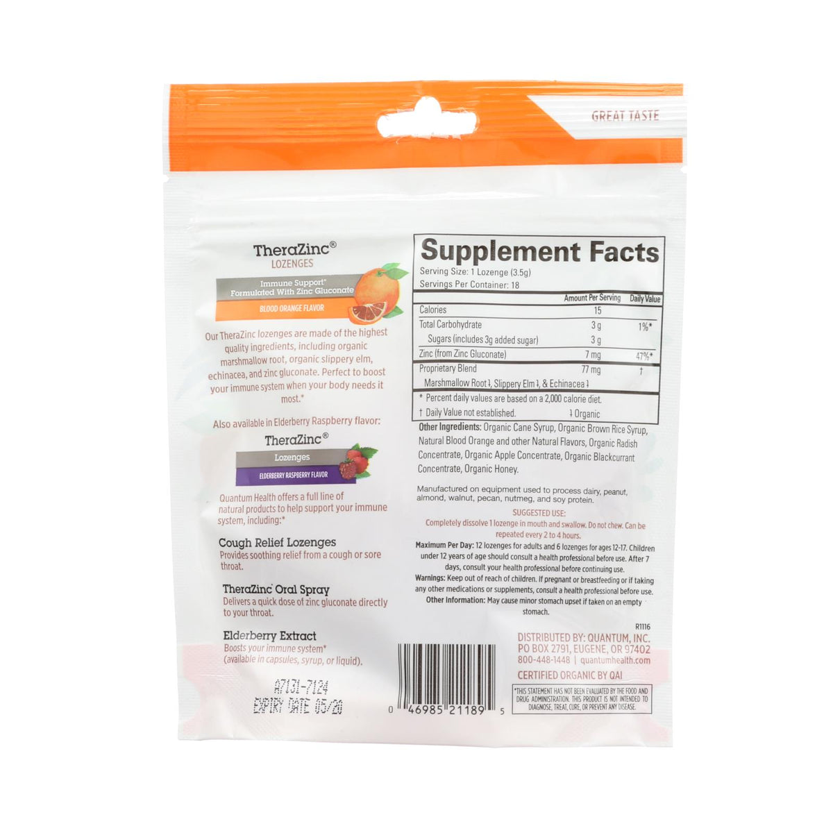 Quantum Research Thera Zinc Lozenges - Blood Orange - 18 count