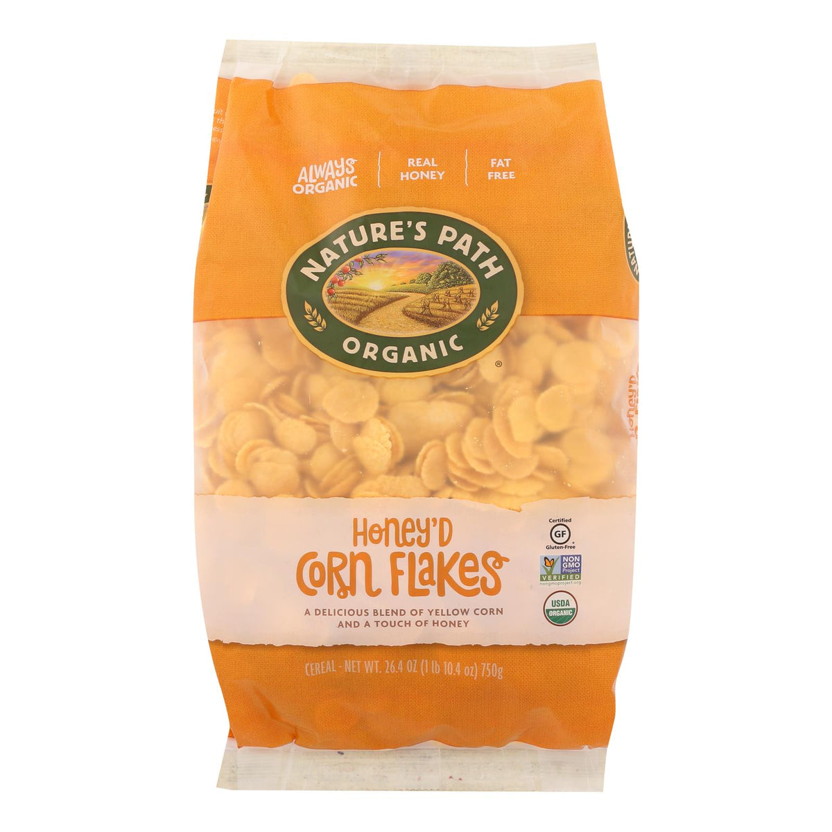 Nature's Path Organic Corn Flakes Cereal - Honey'D - Case of 6 - 26.4 oz.