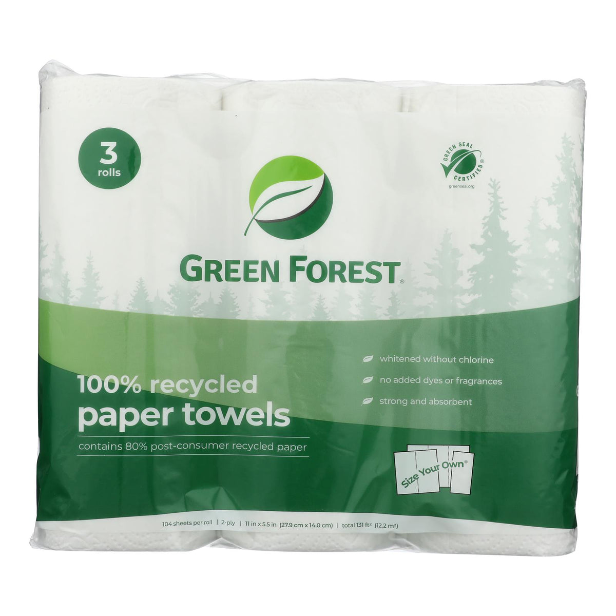 Green Forest Premium Paper Towels - White - Case of 10 - 3 Roll
