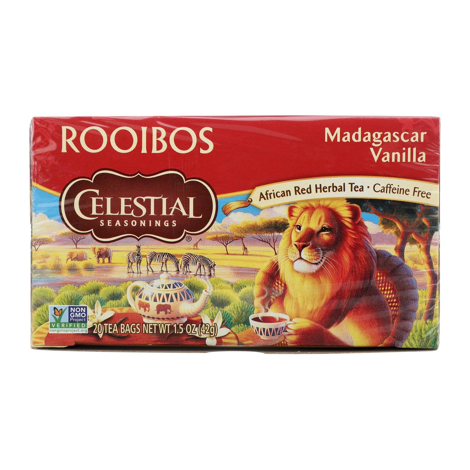 Celestial Seasonings Red Tea Caffeine Free Madagascar Vanilla - 20 Tea Bags - Case of 6