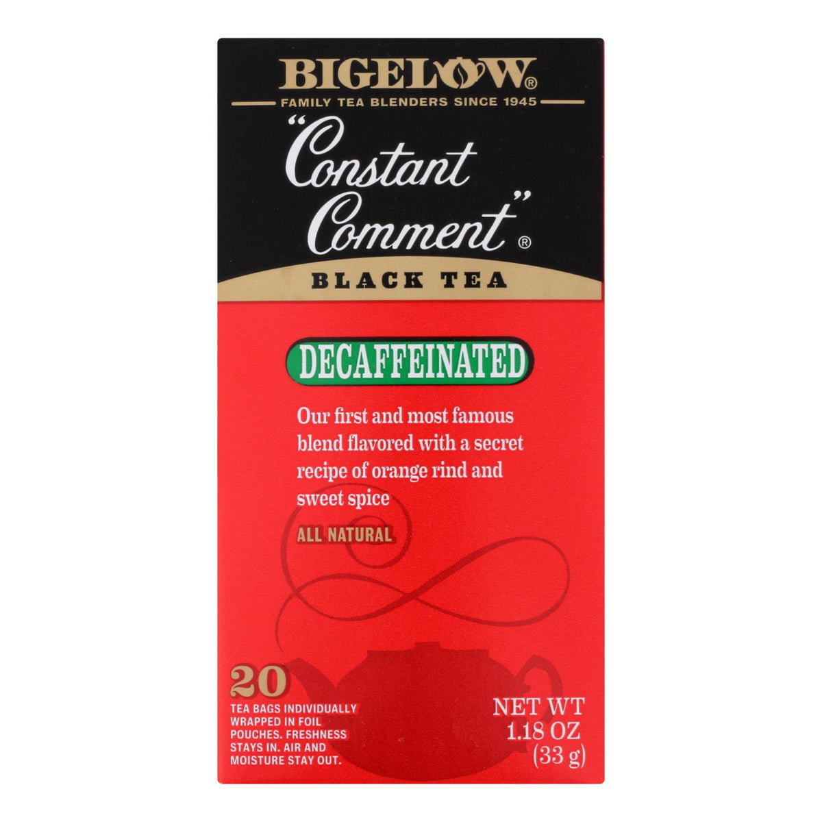 Bigelow Tea Constant Comment Decaffeinated Black Tea - Case of 6 - 20 Bags