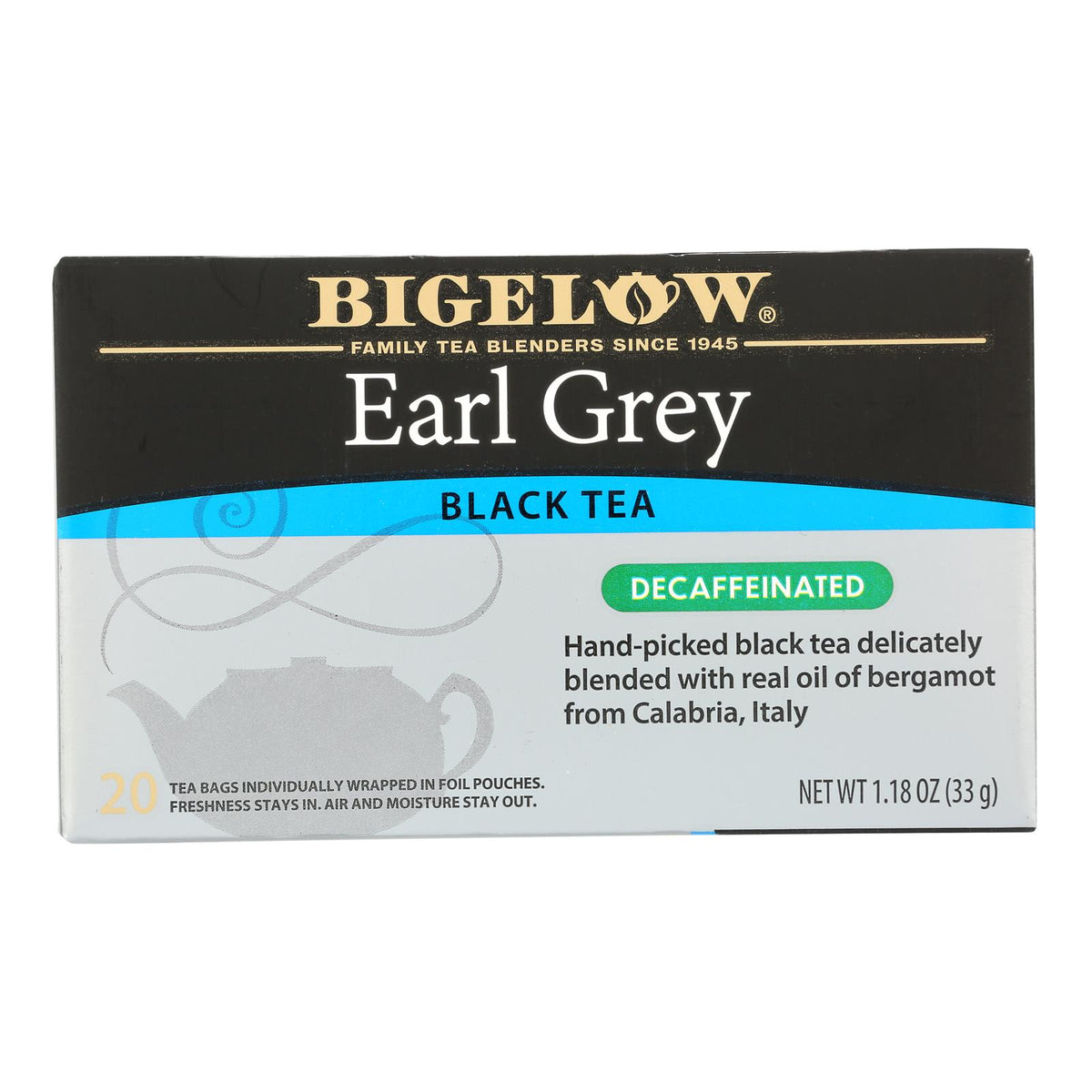 Bigelow Tea Earl Grey Decaffeinated Black Tea - Case of 6 - 20 Bags