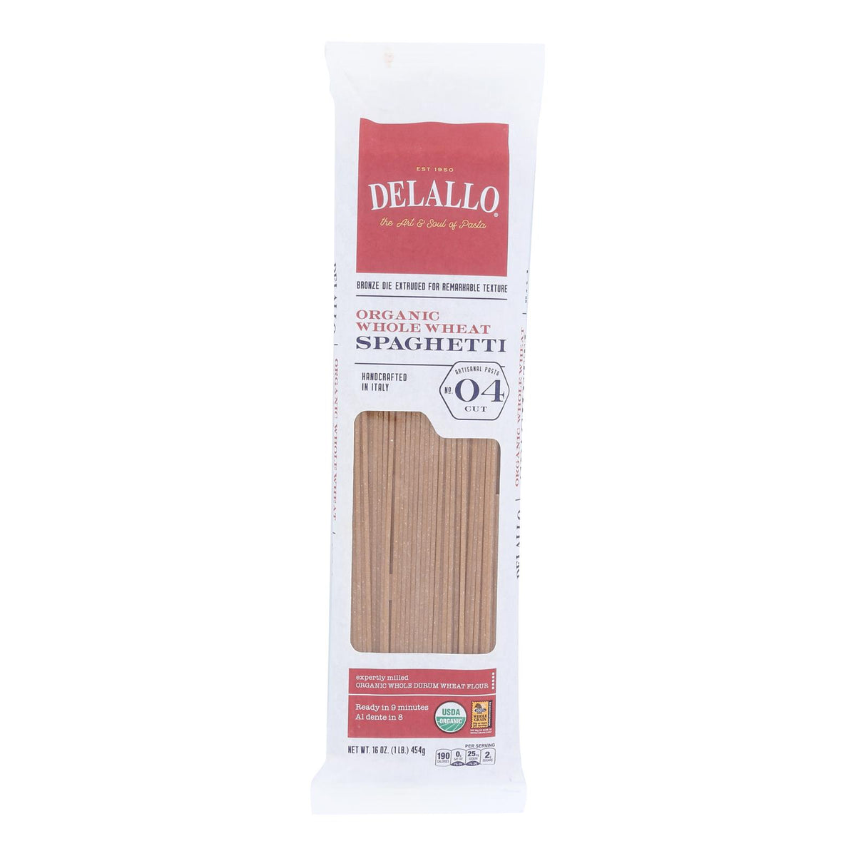 Delallo - Organic Whole Wheat Spaghetti Pasta - Case of 16 - 1 lb.