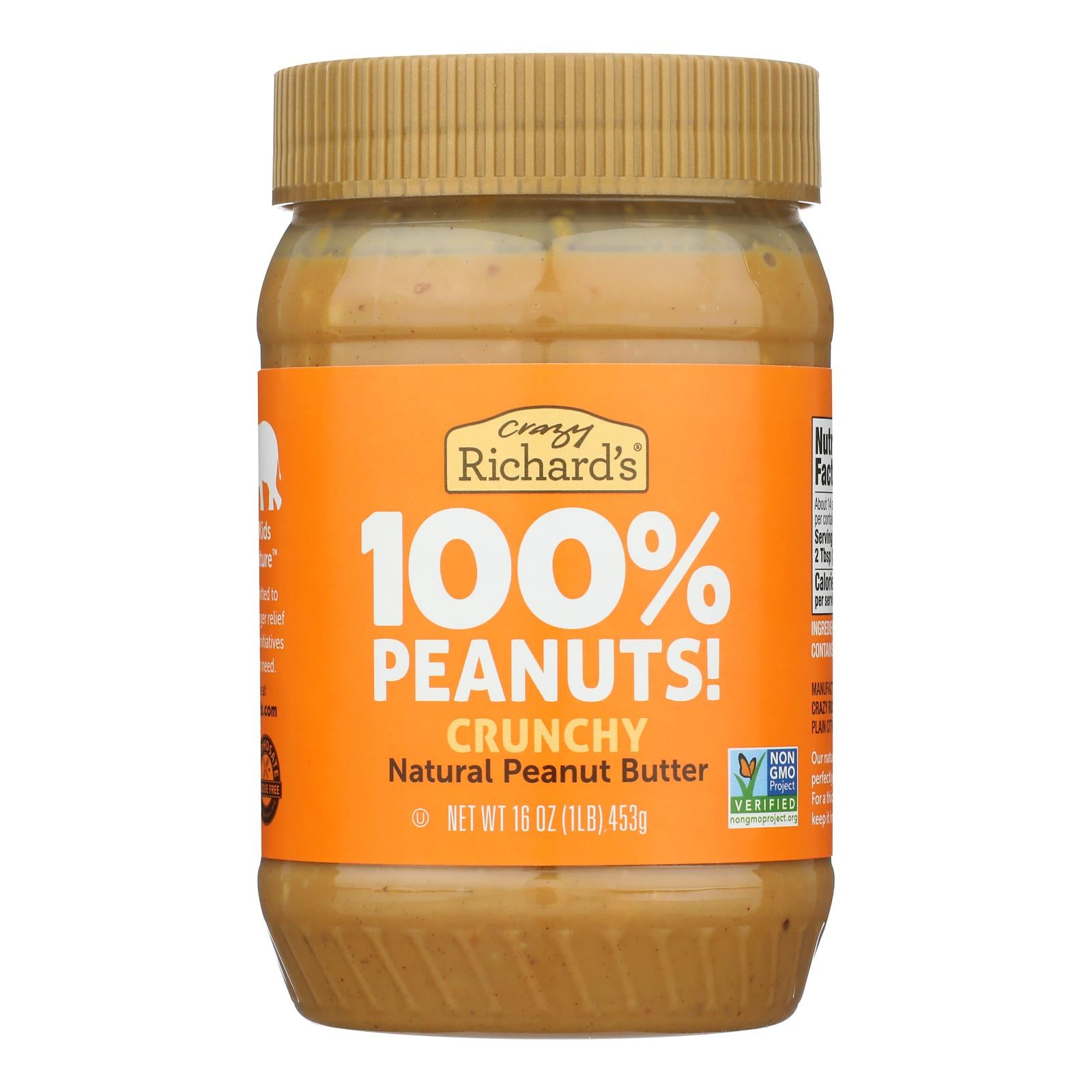 Crazy Richard's All-Natural Crunchy Peanut Butter  - Case of 12 - 16 OZ