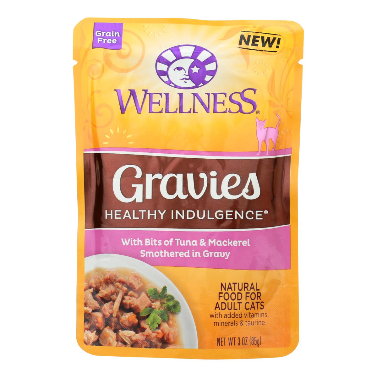 Wellness Pet Products Cat Food - Gravies with Bits of Tuna and Mackerel Smothered In Gravy - Case of 24 - 3 oz.