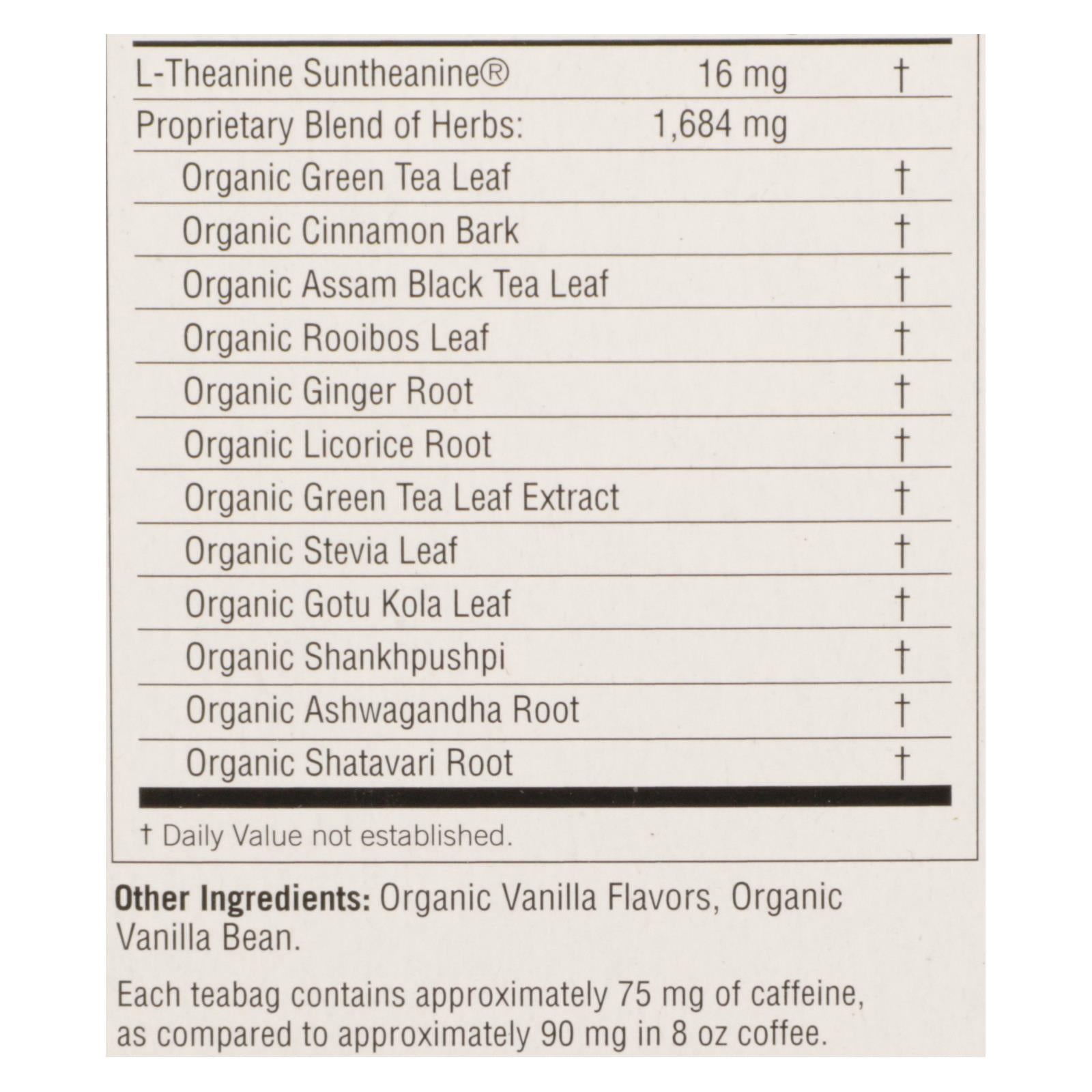 Yogi Perfect Energy Herbal Tea Vanilla Spice - 16 Tea Bags - Case of 6