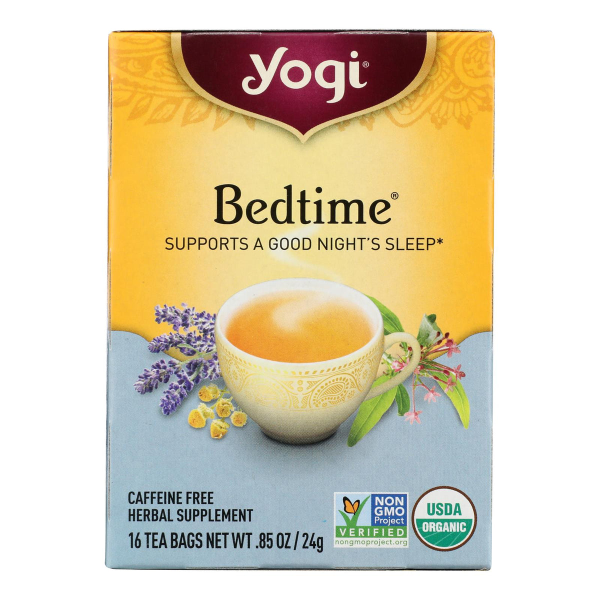 Yogi Bedtime Herbal Tea Caffeine Free Chamomile - 16 Tea Bags - Case of 6