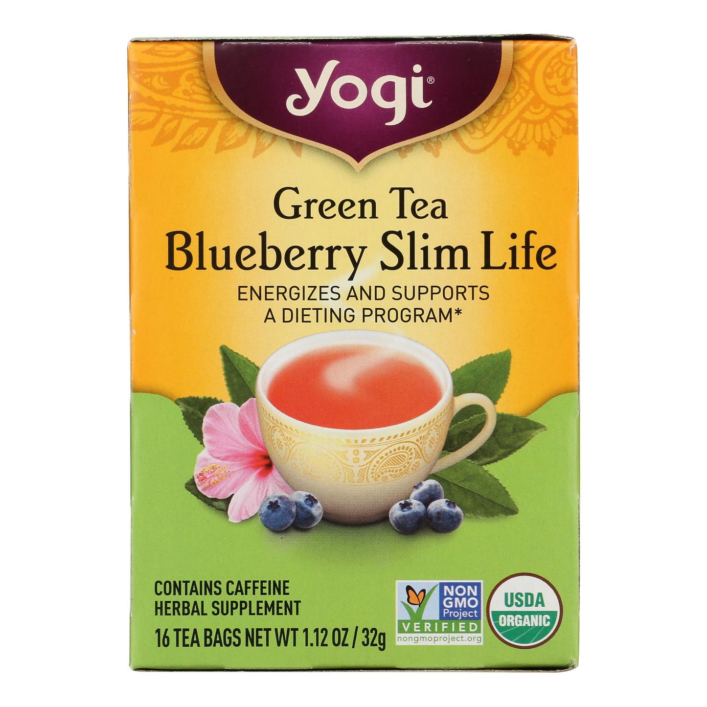 Yogi Green Slim Life Herbal Tea Blueberry - 16 Tea Bags - Case of 6
