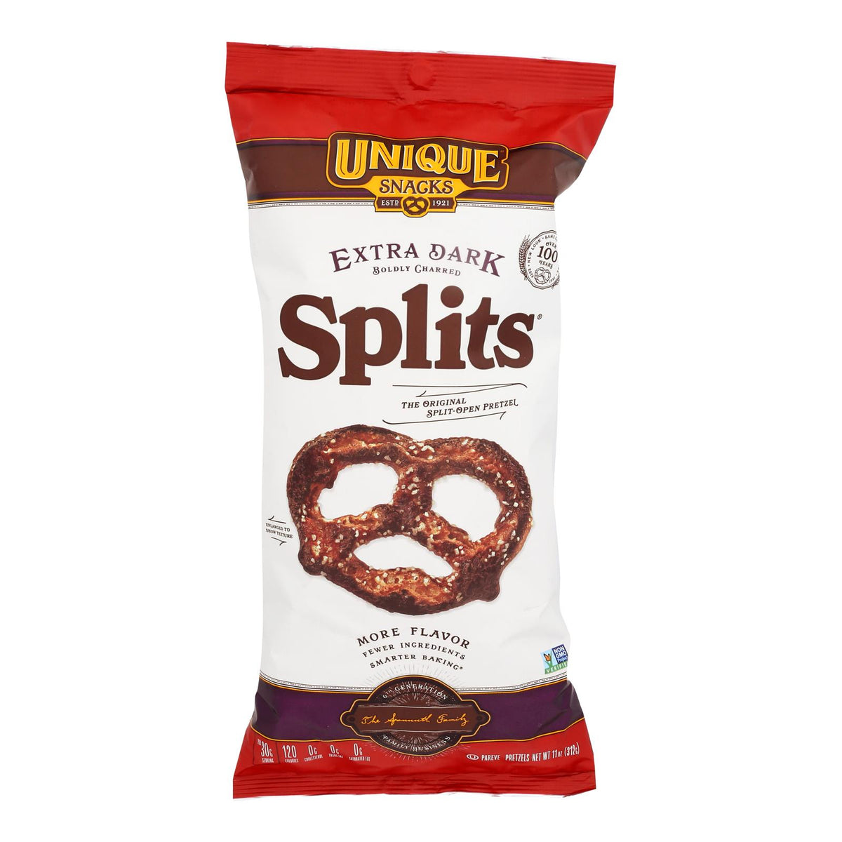 Unique Pretzels - Splits - Extra Dark - Case of 12 - 11 oz.