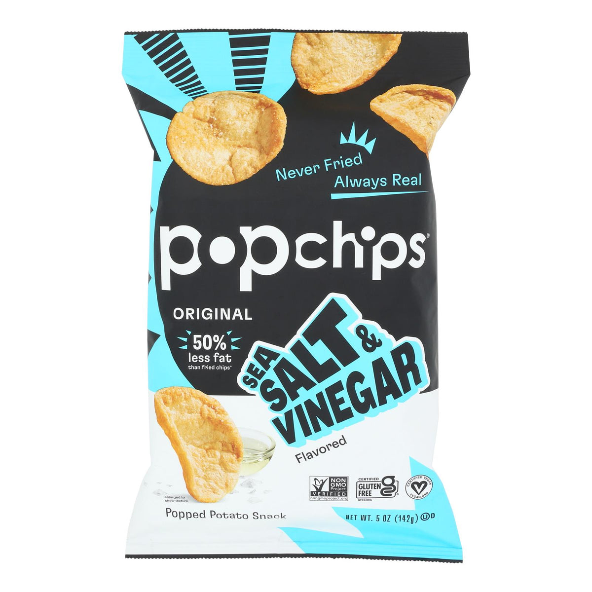 Popchips Potato Chip - Sea Salt - Vinegar - Case of 12 - 5 oz