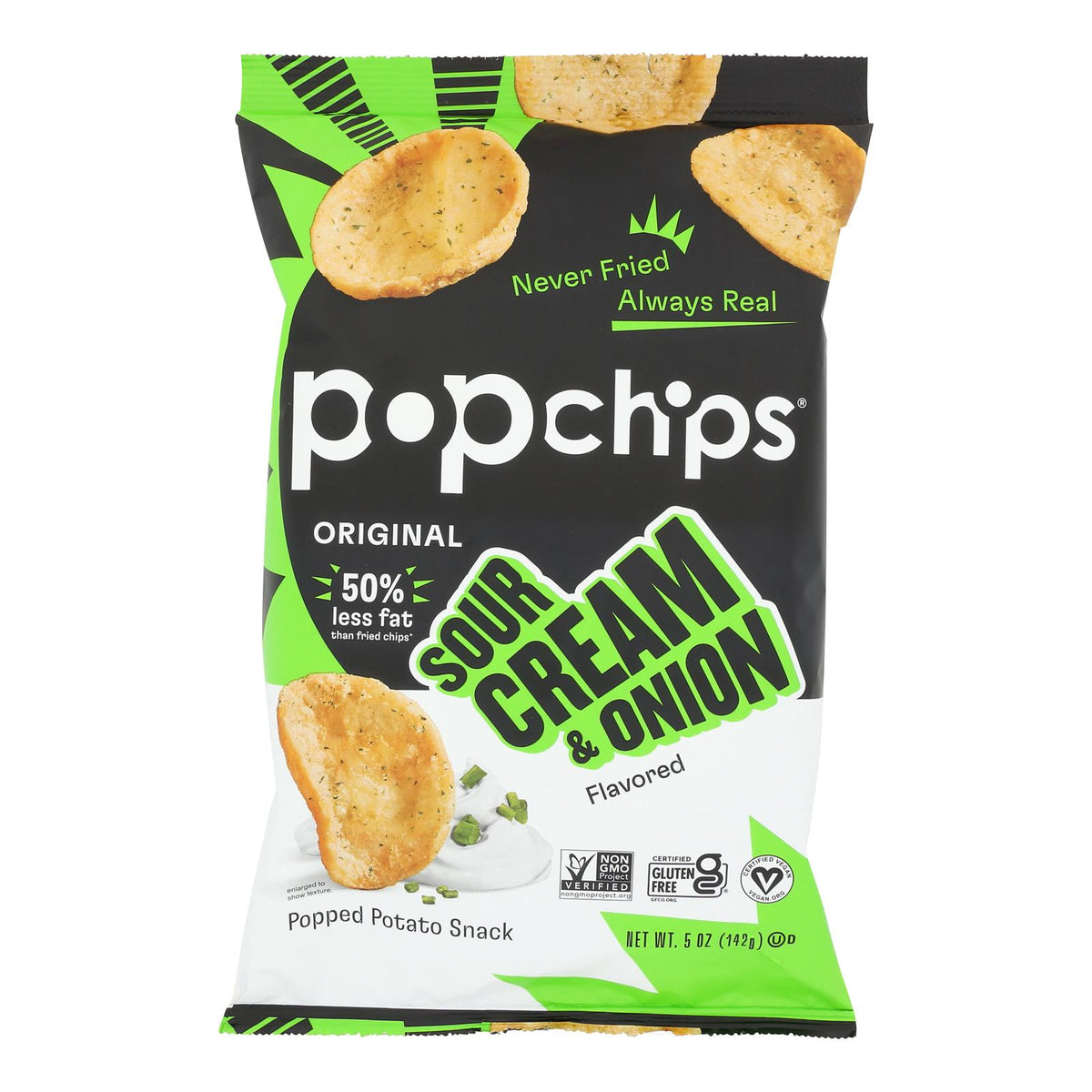 Popchips Potato Chip - Sour Cream - Onion - Case of 12 - 5 oz