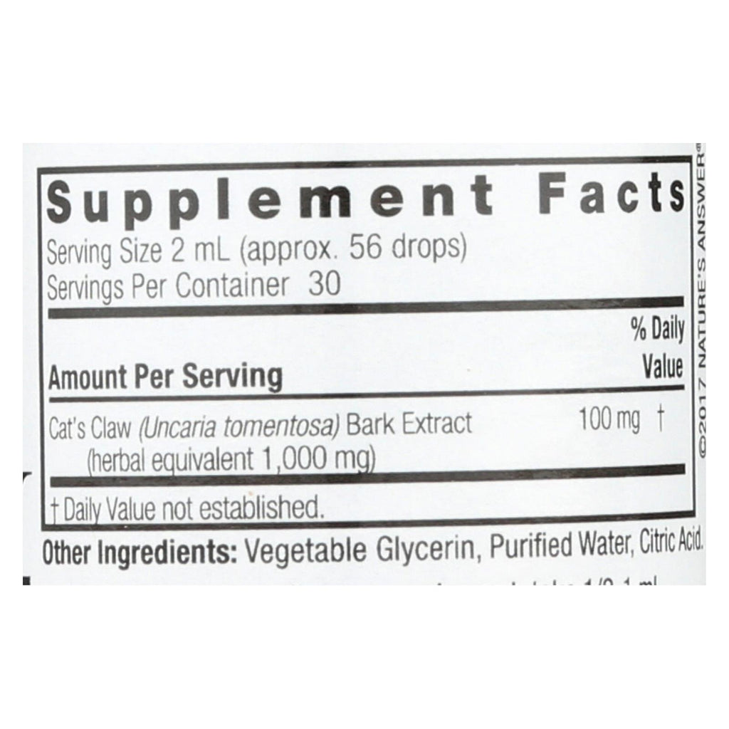 Nature's Answer - Cat's Claw Inner Bark Alcohol Free - 2 fl oz