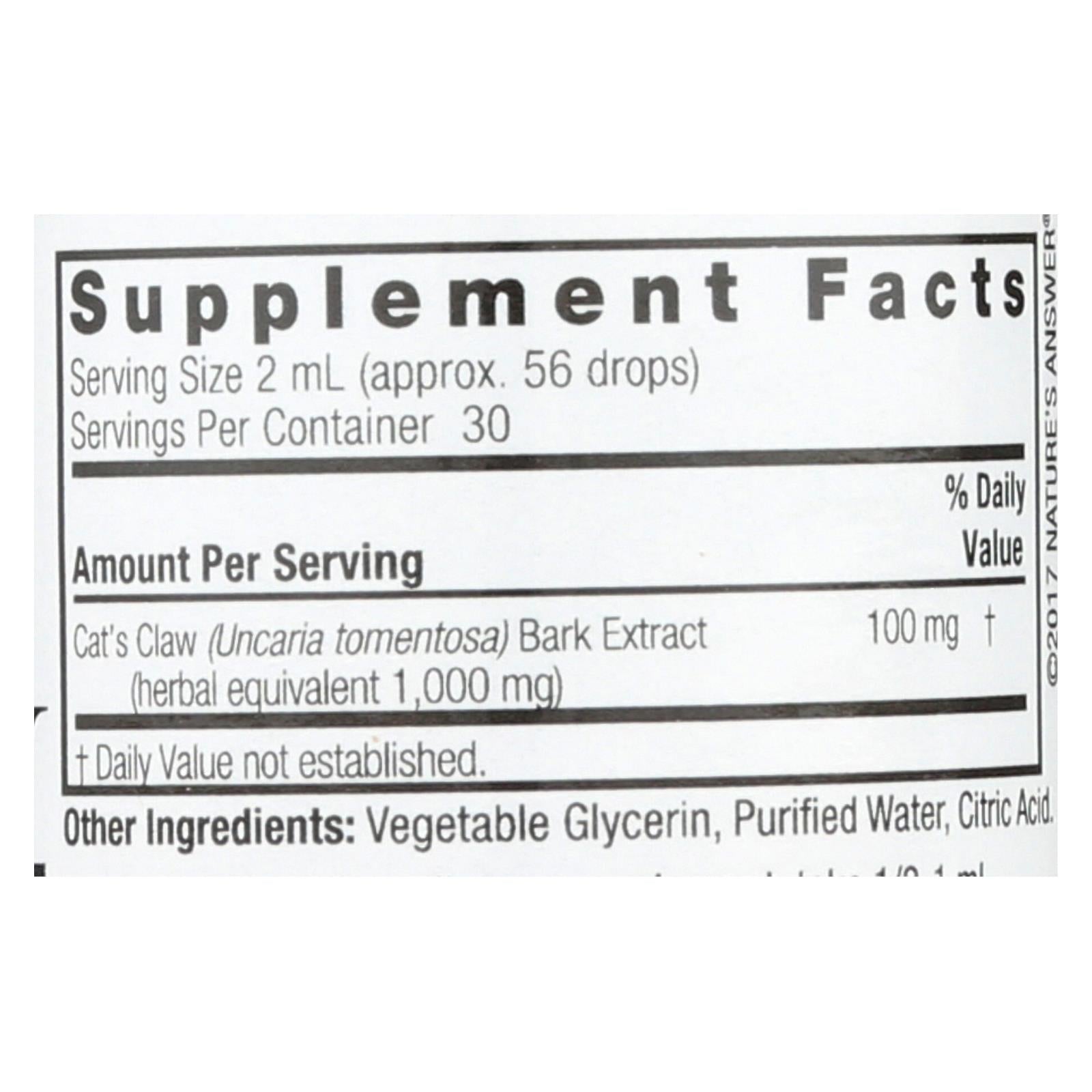 Nature's Answer - Cat's Claw Inner Bark Alcohol Free - 2 fl oz