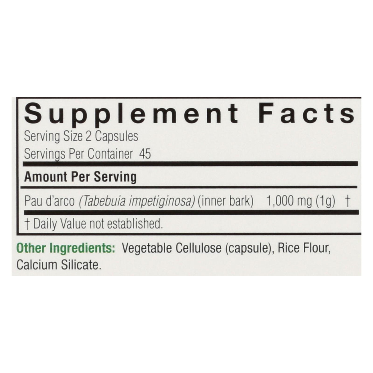 Nature's Answer - Pau d'arco Inner Bark - 90 Capsules