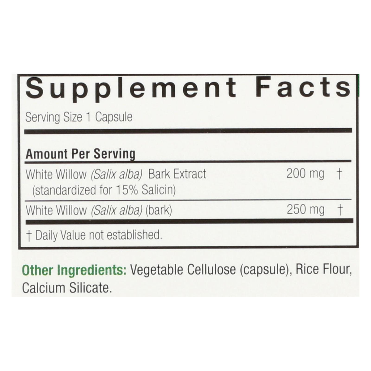 Nature's Answer - White Willow Bark Standardized - 60 vcaps