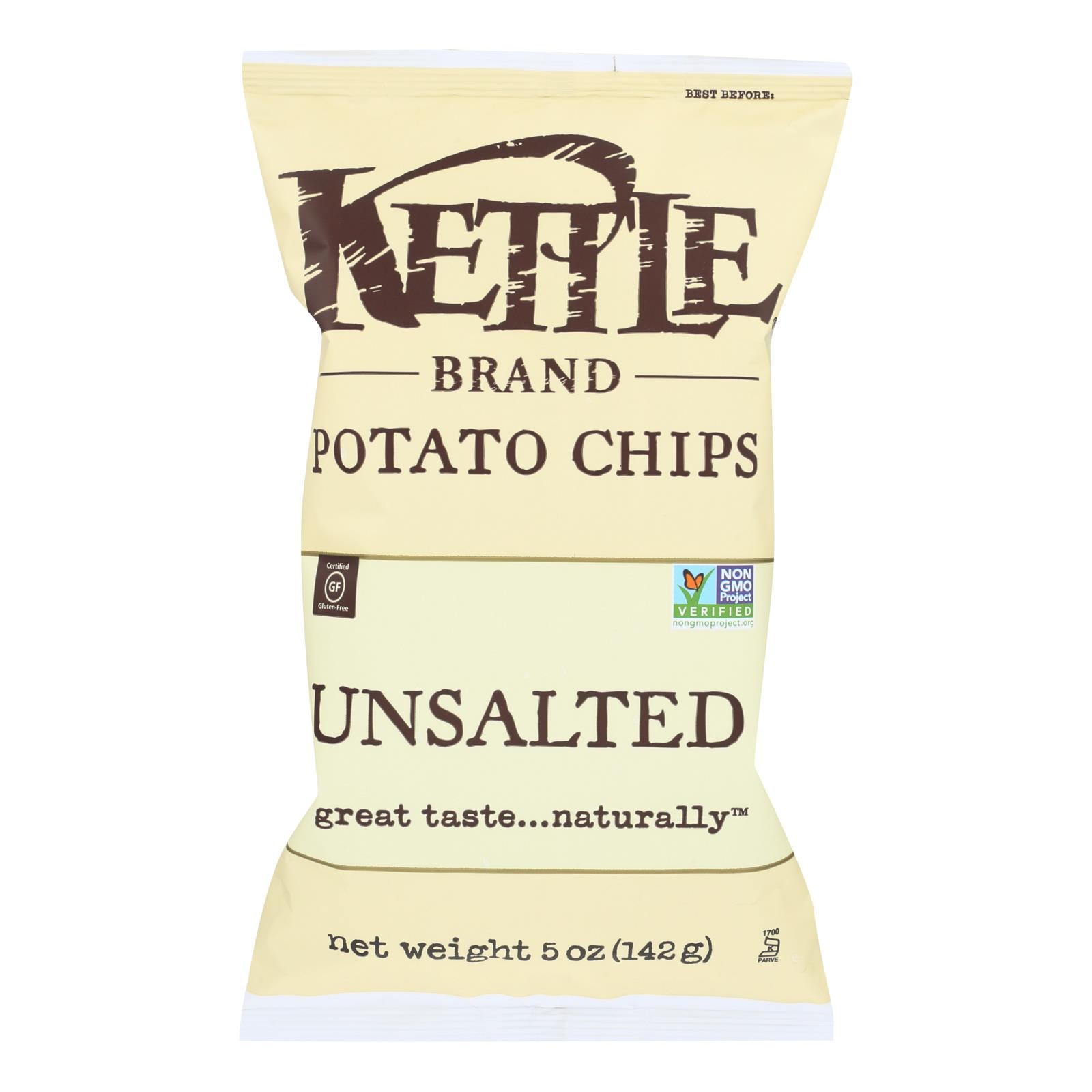 Kettle Brand Potato Chips - Unsalted - Case of 15 - 5 oz.