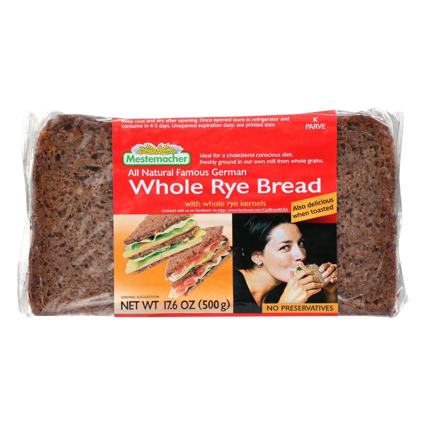 Mestemacher Bread Bread - Rye - Whole - 17.6 oz - case of 12