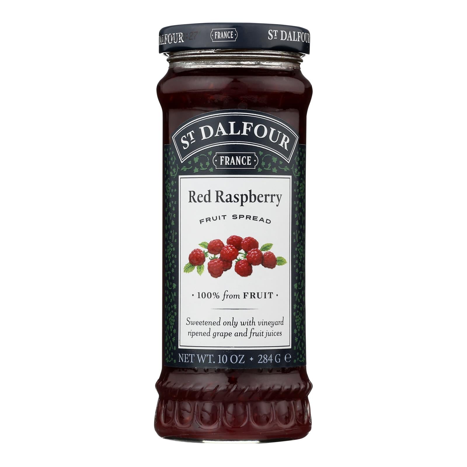 St Dalfour Fruit Spread - Deluxe - 100 Percent Fruit - Red Raspberry - 10 oz - Case of 6