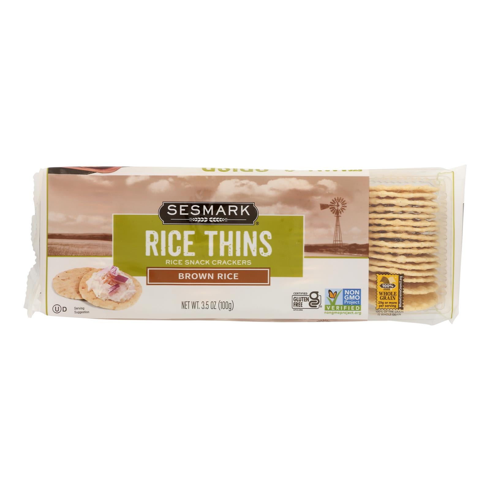 Sesmark Foods Rice Thins - Brown - Case of 12 - 3.5 oz.
