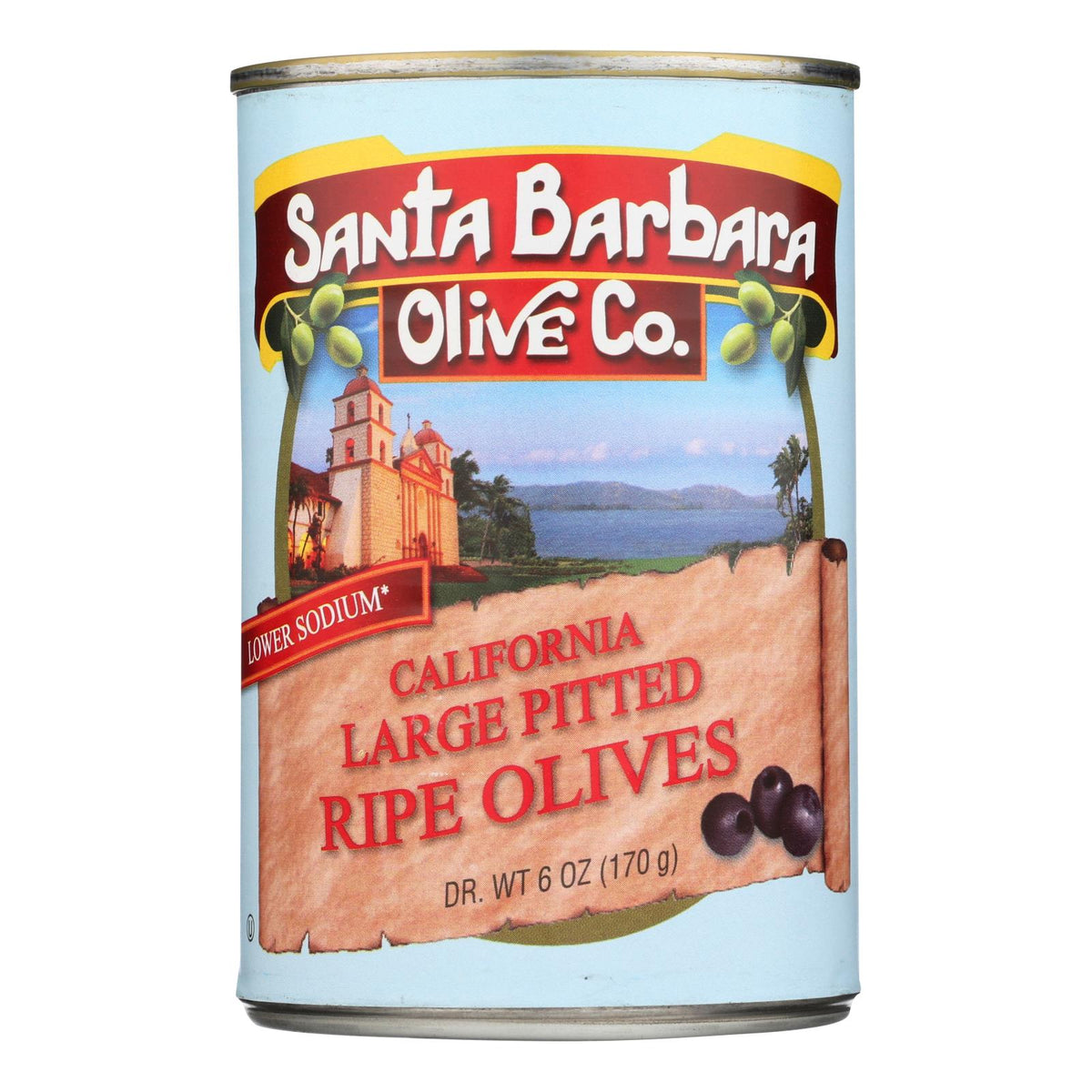 Santa Barbara Pitted Olives - Large Black - Case of 12 - 5.75 oz.