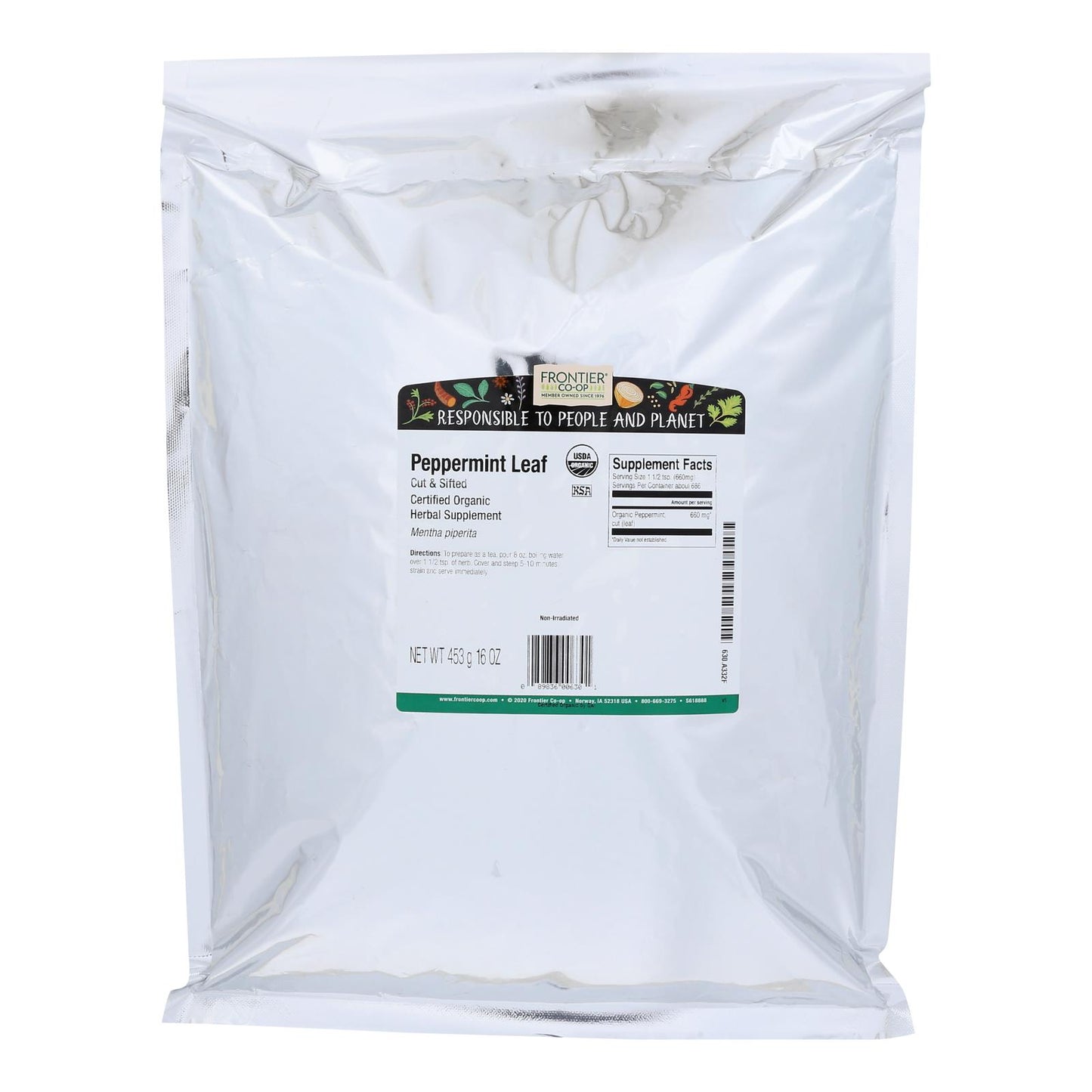 Frontier Herb Peppermint Leaf Organic Cut and Sifted - Single Bulk Item - 1LB