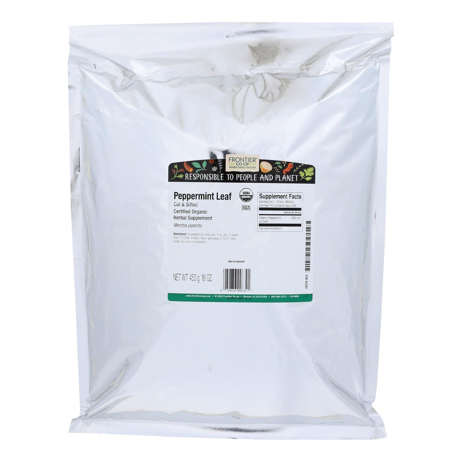Frontier Herb Peppermint Leaf Organic Cut and Sifted - Single Bulk Item - 1LB