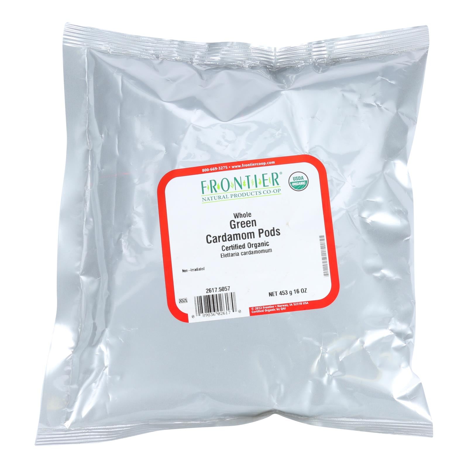 Frontier Herb Cardamom Pods Organic Whole Green - Single Bulk Item - 1LB