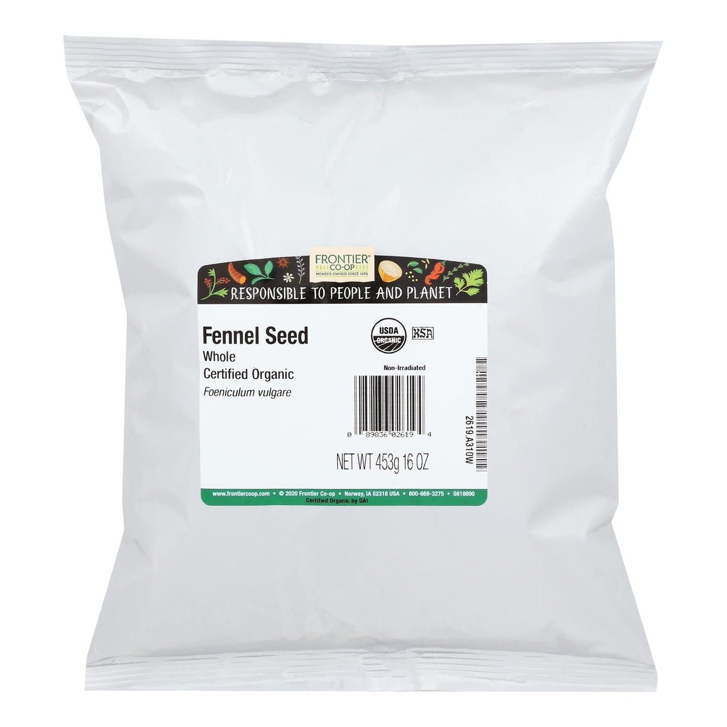 Frontier Herb Fennel Seed Organic Whole - Single Bulk Item - 1LB