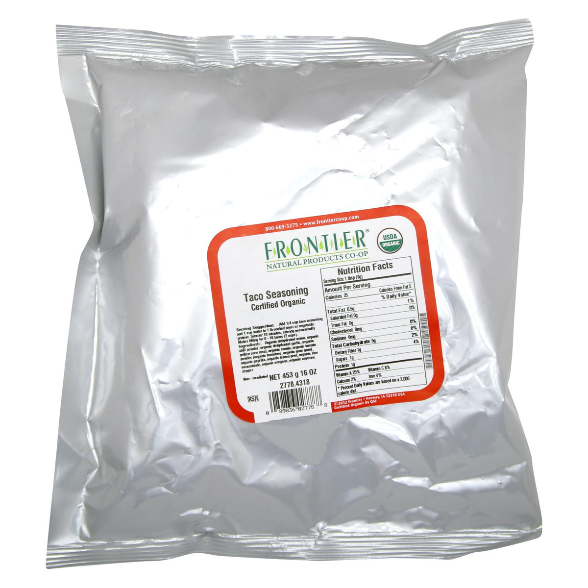 Frontier Herb Taco Seasoning Organic - Single Bulk Item - 1LB