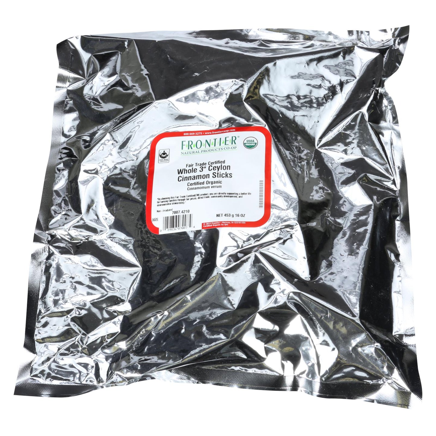 Frontier Herb Cinnamon Organic Fair Trade Certified Sticks 3 in Ceylon - Single Bulk Item - 1LB