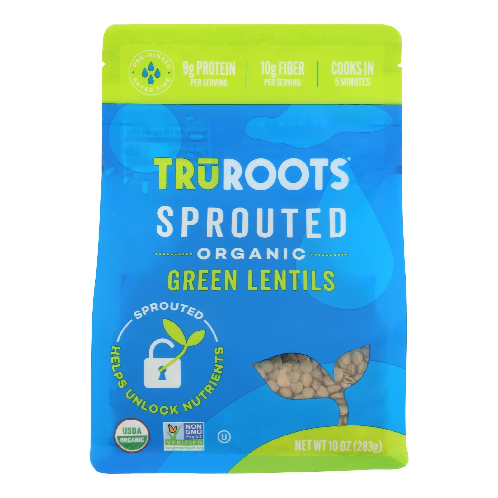 Truroots Organic Green Lentils - Sprouted - Case of 6 - 10 oz.