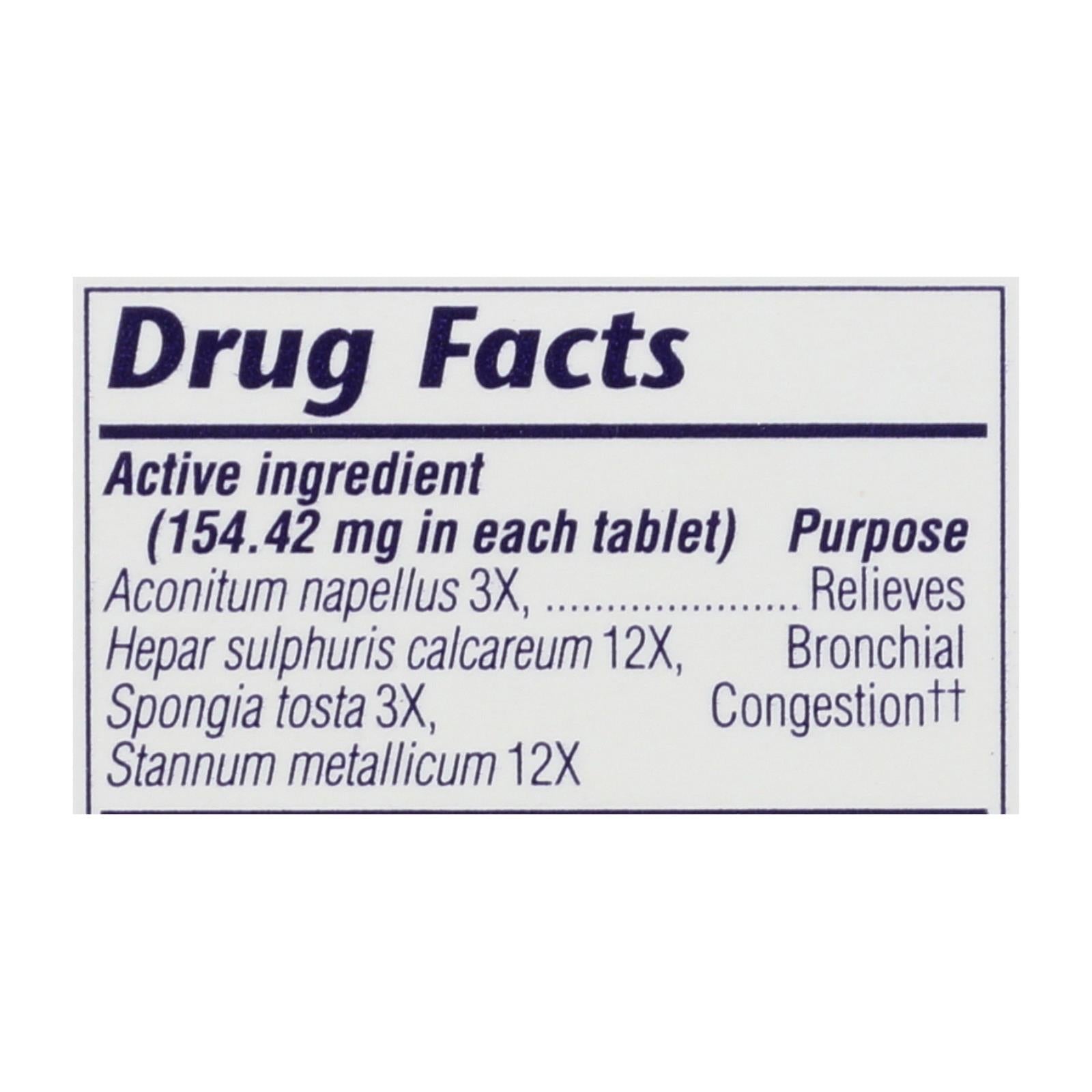Boericke and Tafel - Bronchitis and Asthma Aide - 100 Tablets