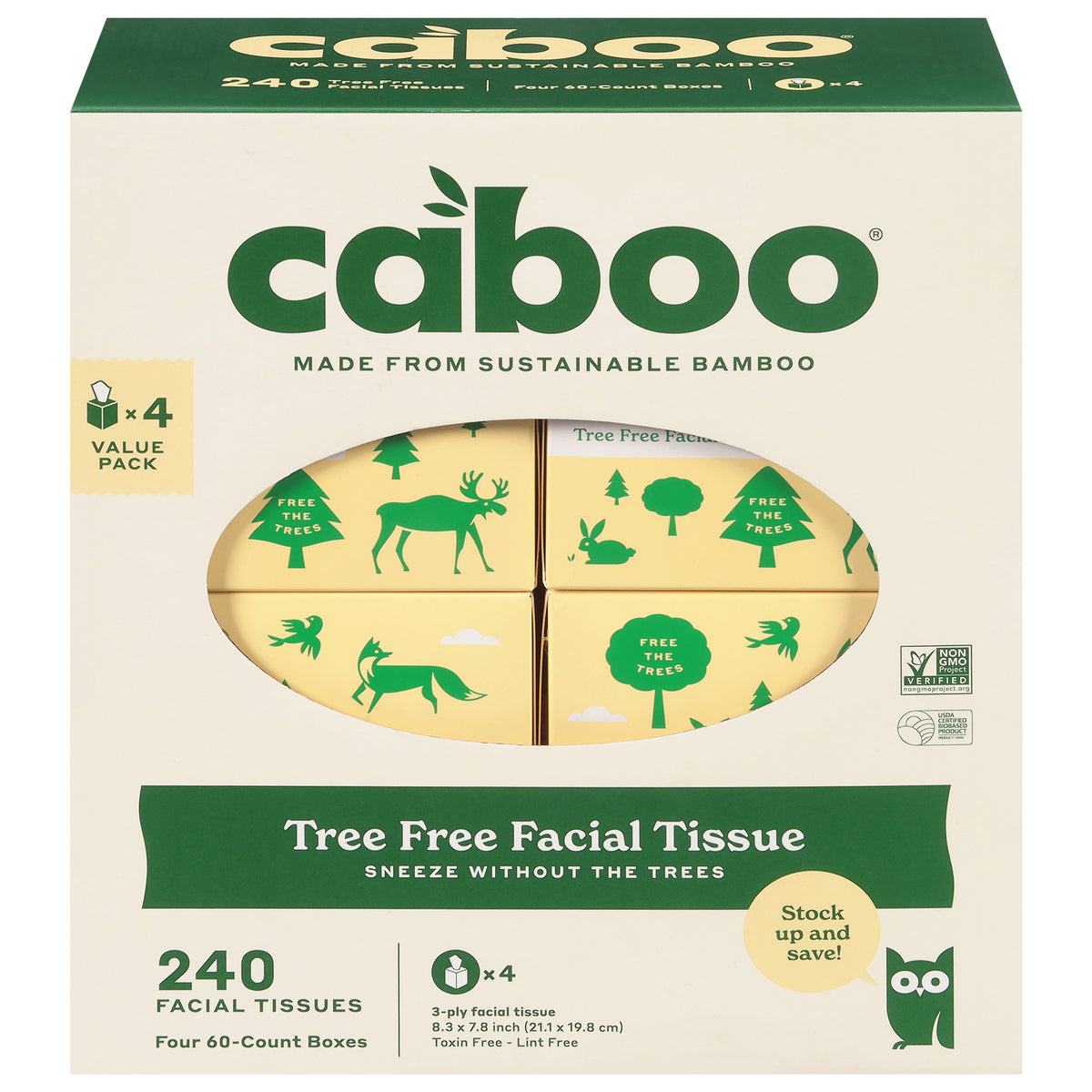 Caboo - Facial Tissue 60 Sheets - CS of 6-4 CT